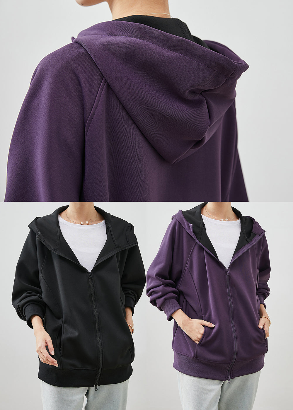 Organic Purple Hooded Cotton Sweatshirts Coats Spring