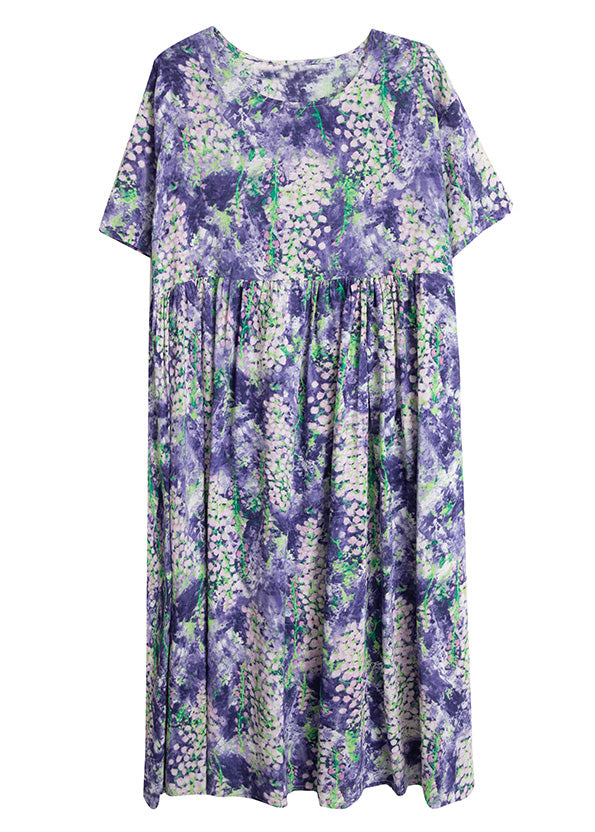 Organic Purple Print Patchwork Cotton Long Dresses Summer