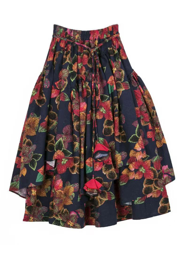 Organic Red Asymmetrical Print Tie Waist A Line Skirt Fal