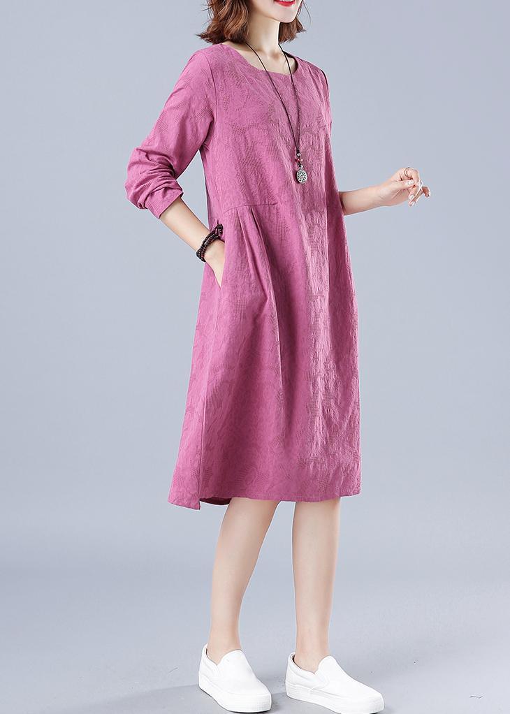 Organic Rose Jacquard Tunic O Neck Loose Spring Dresses - Omychic