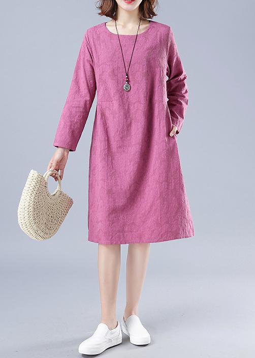 Organic Rose Jacquard Tunic O Neck Loose Spring Dresses - Omychic