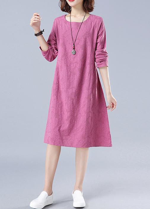 Organic Rose Jacquard Tunic O Neck Loose Spring Dresses - Omychic