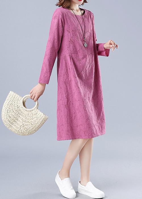 Organic Rose Jacquard Tunic O Neck Loose Spring Dresses - Omychic