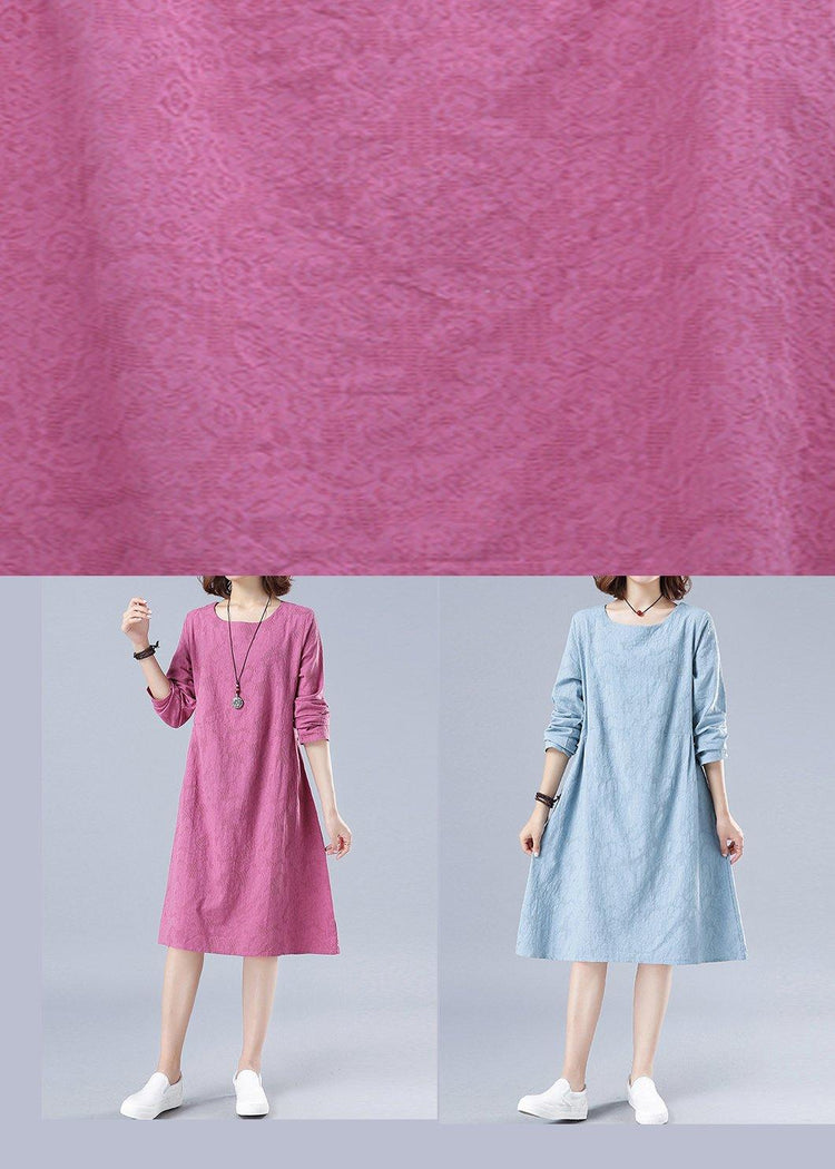 Organic Rose Jacquard Tunic O Neck Loose Spring Dresses - Omychic