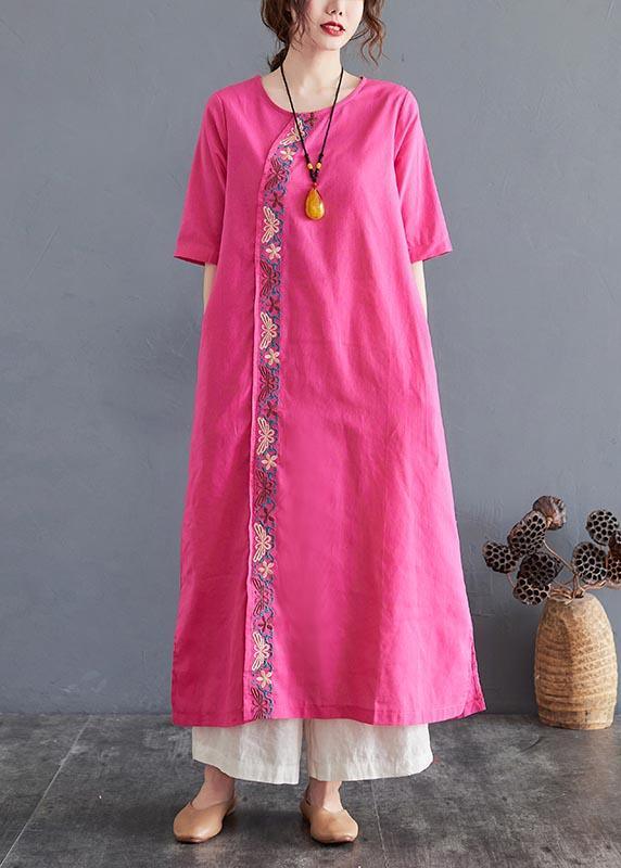 Organic Rose side open Cotton Linen Summer Vacation Dresses - Omychic