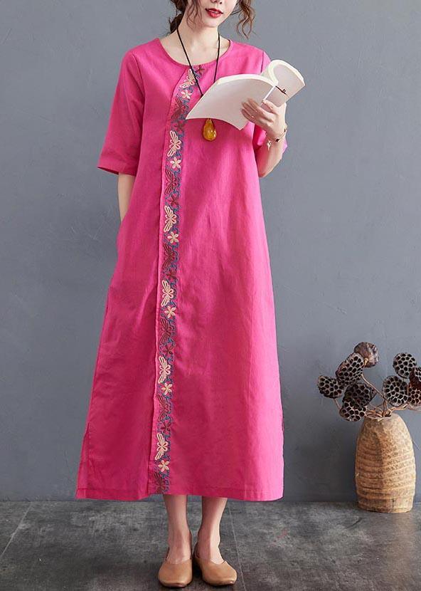 Organic Rose side open Cotton Linen Summer Vacation Dresses - Omychic