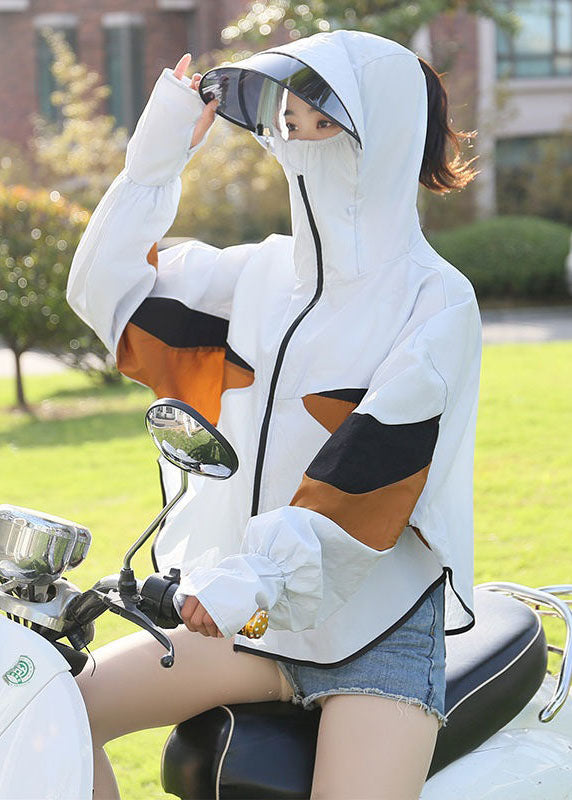 Organic White Hooded Patchwork Ice Silk UPF 50+ Jackets Summer - Omychic