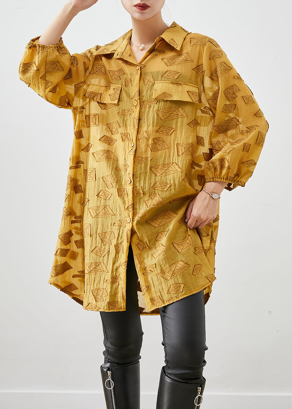 Organic Yellow Oversized Spandex Shirt Top Fall