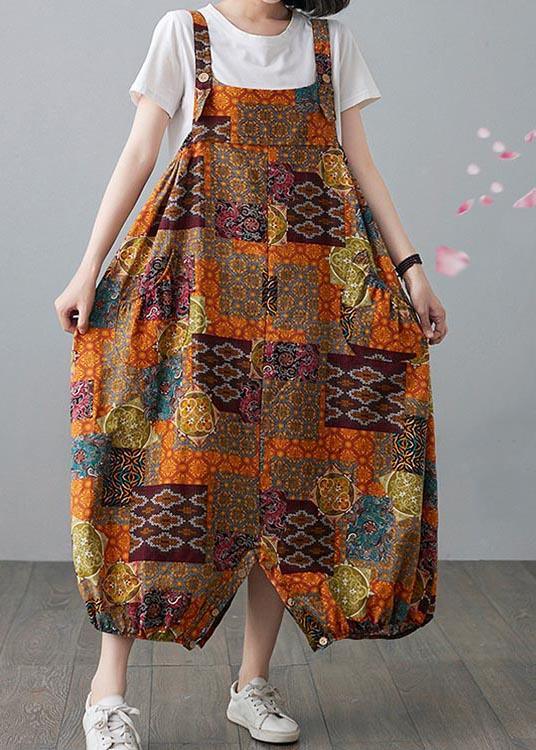 Organic Yellow Print carpenter pants Pants Summer Cotton Linen - Omychic
