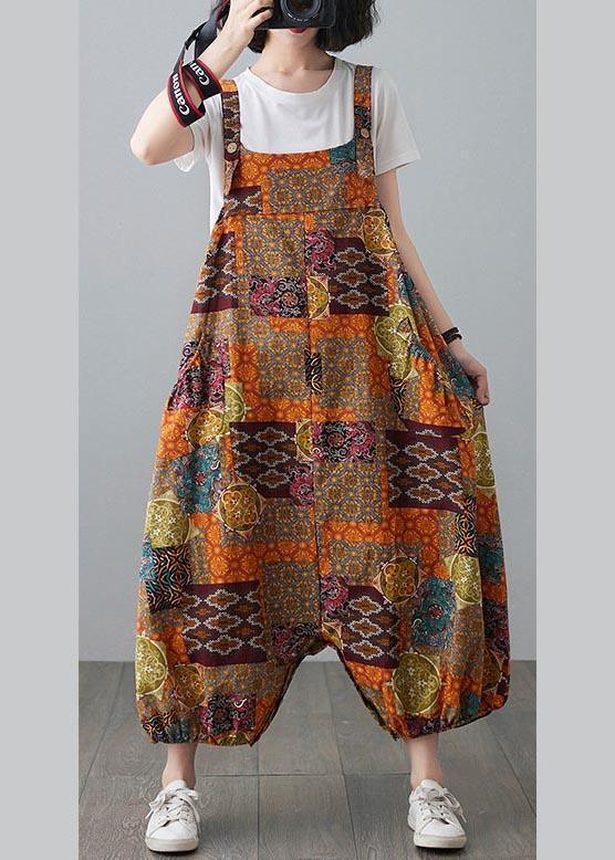 Organic Yellow Print carpenter pants Pants Summer Cotton Linen - Omychic