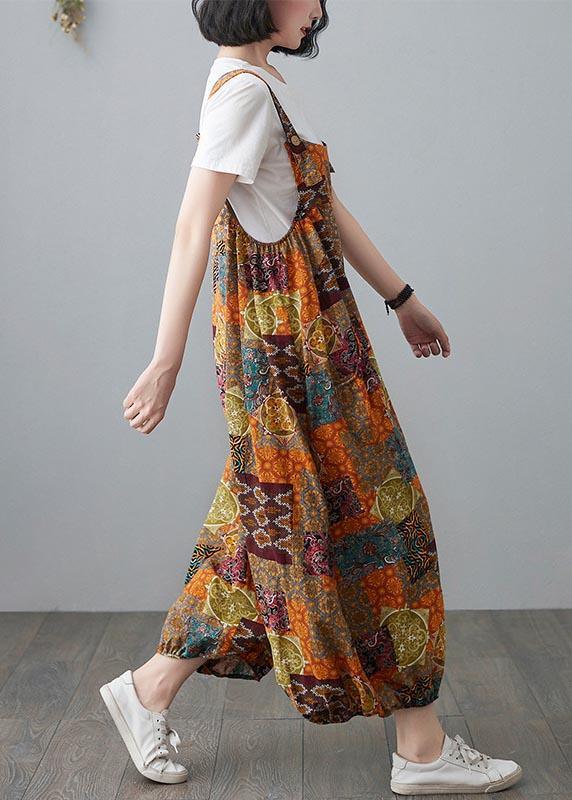 Organic Yellow Print carpenter pants Pants Summer Cotton Linen - Omychic
