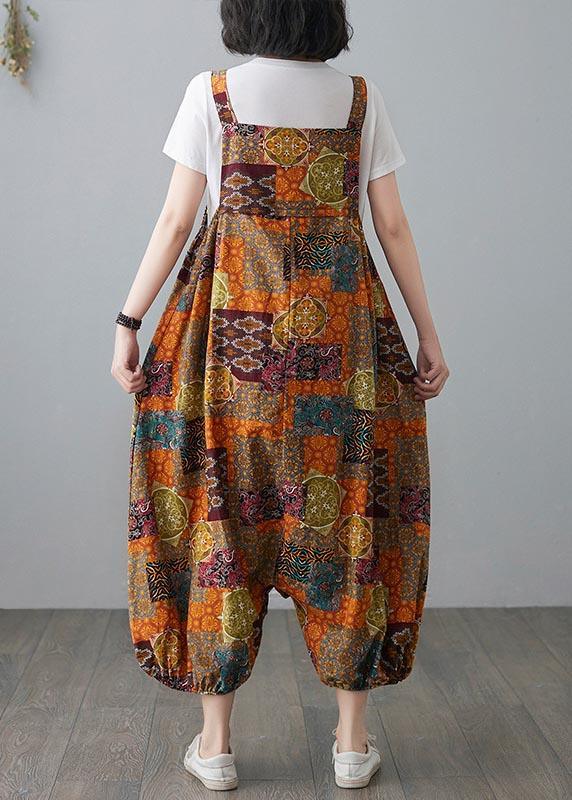 Organic Yellow Print carpenter pants Pants Summer Cotton Linen - Omychic