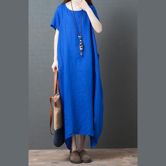 Organic asymmetric hem cotton clothes Catwalk blue Maxi Dress summer - Omychic