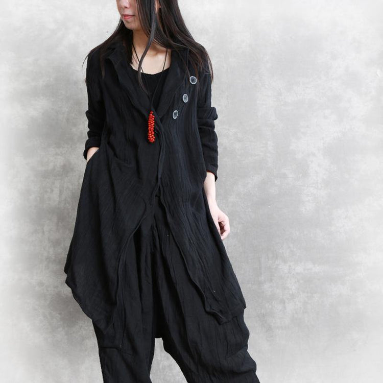 Organic asymmetric linen clothes design black top fall - Omychic