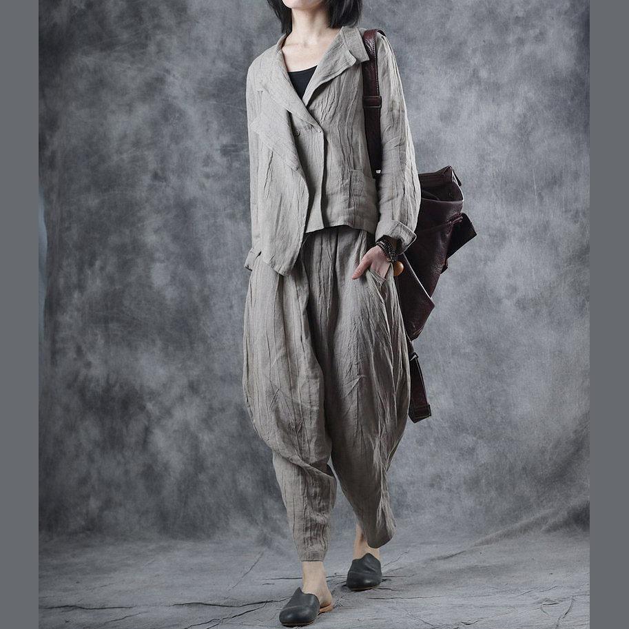 Organic asymmetric linen tunic outwear Sewing nude stand collar coats fall - Omychic