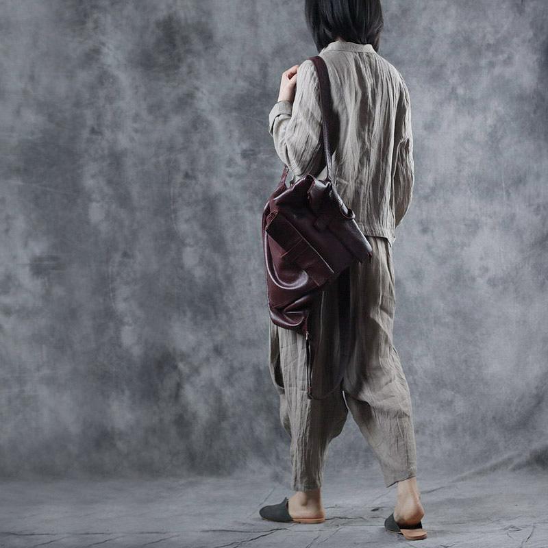 Organic asymmetric linen tunic outwear Sewing nude stand collar coats fall - Omychic