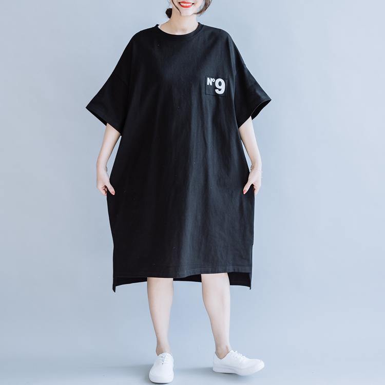 Organic black cotton Tunics o neck side open Traveling summer Dresses - Omychic