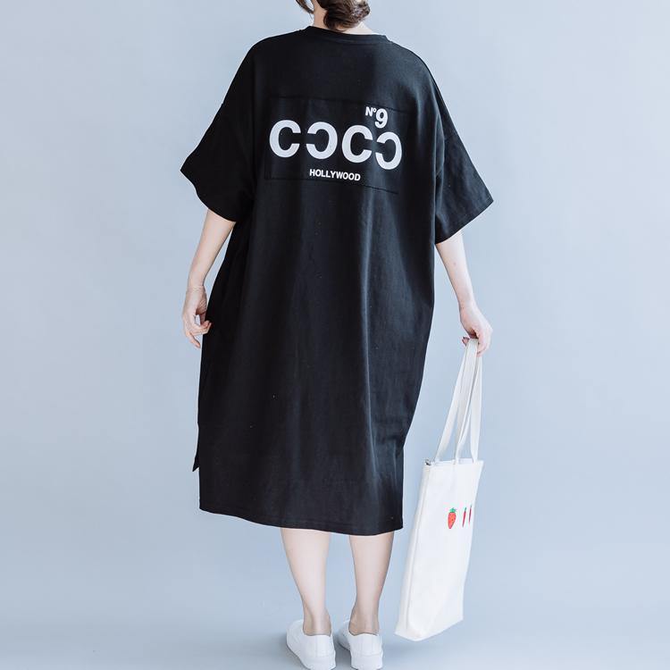 Organic black cotton Tunics o neck side open Traveling summer Dresses - Omychic