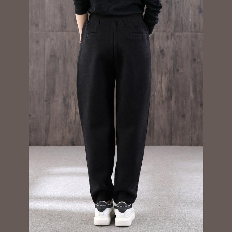 Organic black pants stylish drawstring elastic waist Outfits women trousers - Omychic