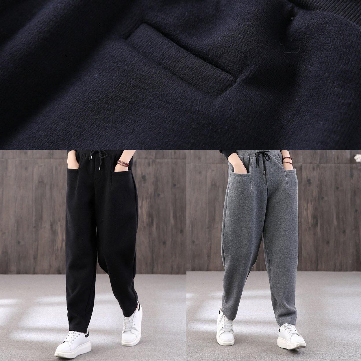 Organic black pants stylish drawstring elastic waist Outfits women trousers - Omychic