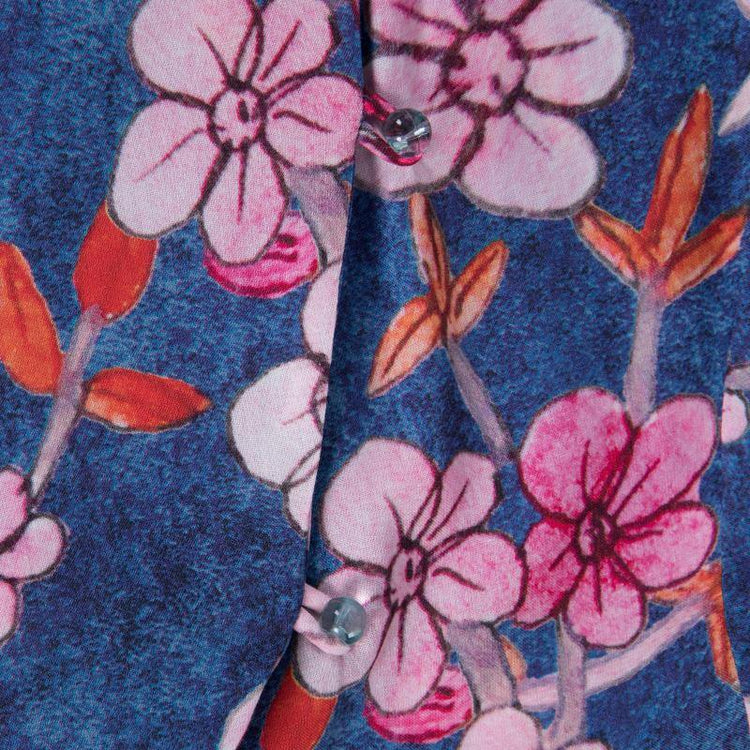 Organic bracelet sleeved cotton tunic dressOutfits blue prints long Dresses autumn - Omychic