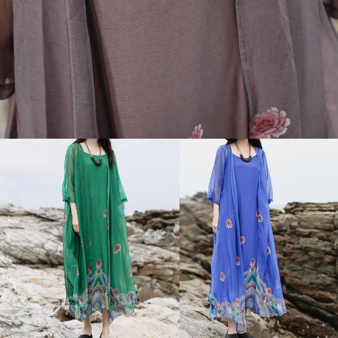 Organic cardigan half sleeve dresses Runway green print Dresses summer - Omychic
