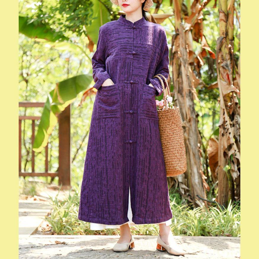 Organic fall top quality casual coats women purple box jackets stand collar - Omychic