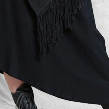 Organic false two pieces cotton asymmetric quilting clothes Fabrics black A Line Dresses - Omychic