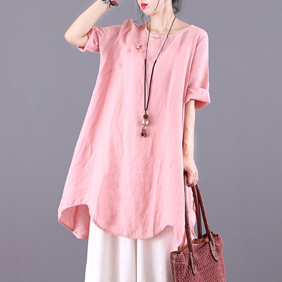 Organic o neck Button Down linen tunic top Fashion Ideas pink blouse summer - Omychic