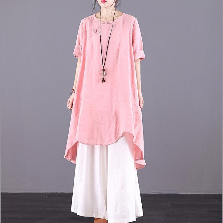Organic o neck Button Down linen tunic top Fashion Ideas pink blouse summer - Omychic