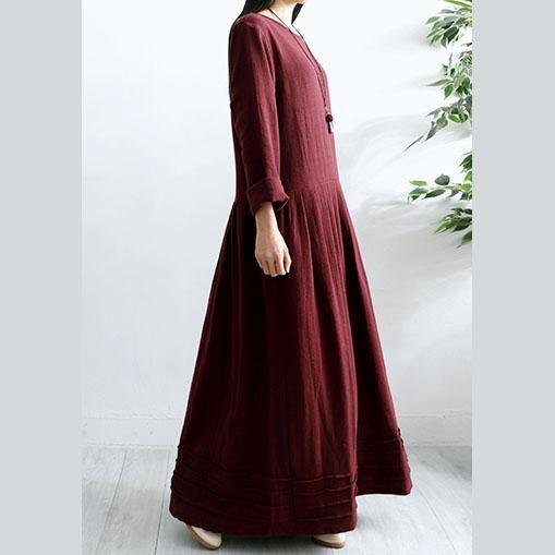 Organic o neck cotton dresses Work burgundy Maxi Dresses fall - Omychic
