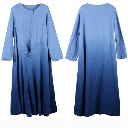 Organic o neck patchwork cotton linen spring quilting dresses Tutorials blue Dresses - Omychic