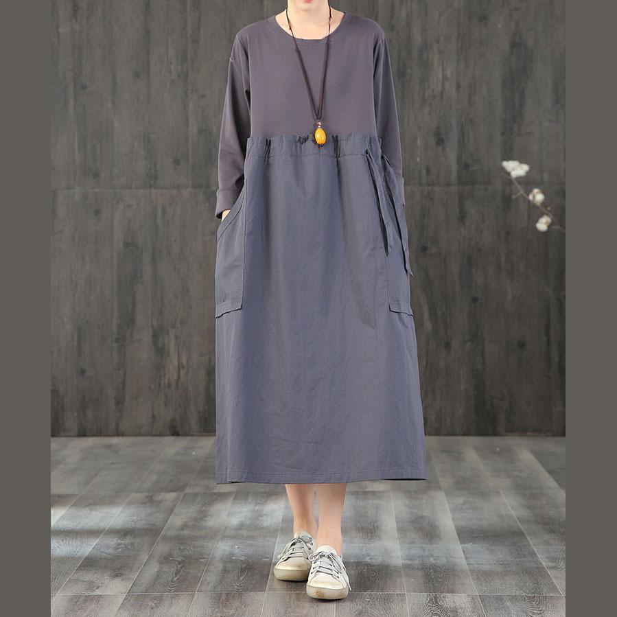 Organic o neck patchwork quilting dresses Catwalk dark gray Plus Size Dress - Omychic