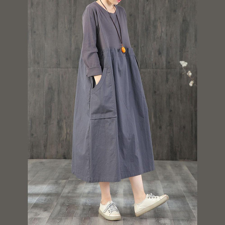 Organic o neck patchwork quilting dresses Catwalk dark gray Plus Size Dress - Omychic