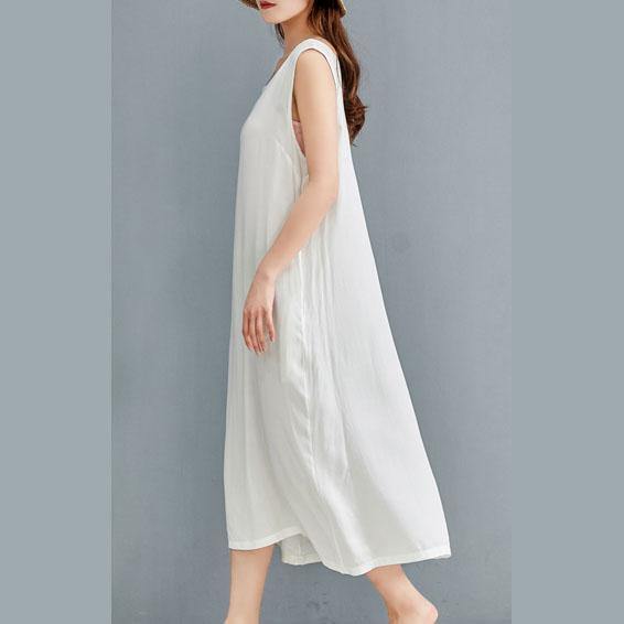 Organic o neck sleeveless linen dress Outfits white Dress summer - Omychic