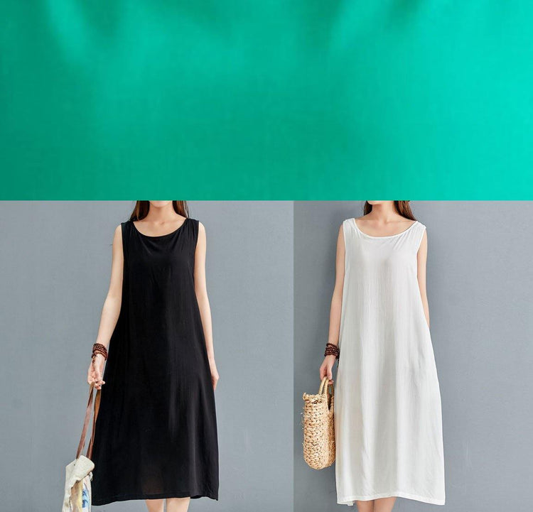 Organic o neck sleeveless linen dress Outfits white Dress summer - Omychic