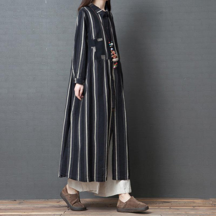 Organic patchwork linen clothes For Women Vintage Fabrics black linen robes Dress striped - Omychic