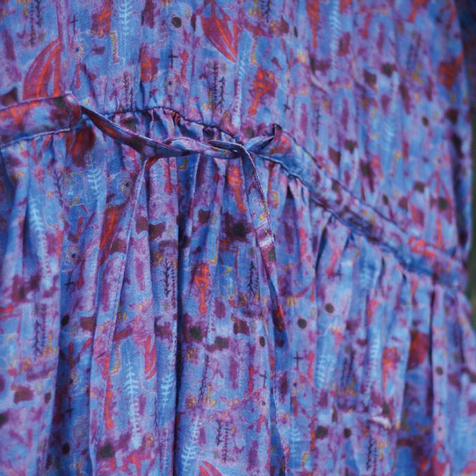 Organic purple print cotton dresses Metropolitan Museum Fashion Ideas o neck tie waist Traveling Summer Dress - Omychic