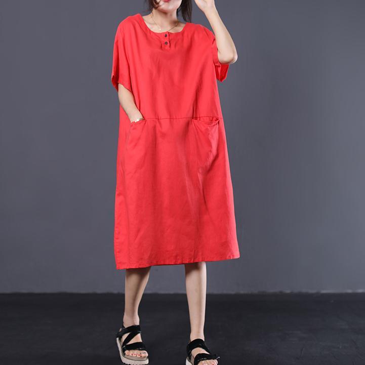 Organic short sleeve linen dress Online Shopping red Dresses summer - Omychic