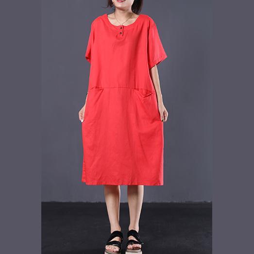 Organic short sleeve linen dress Online Shopping red Dresses summer - Omychic