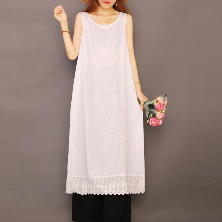 Organic sleeveless Jacquard cotton Soft Surroundings Shape white Dresses summer - Omychic