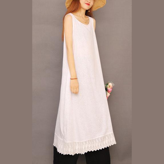Organic sleeveless Jacquard cotton Soft Surroundings Shape white Dresses summer - Omychic