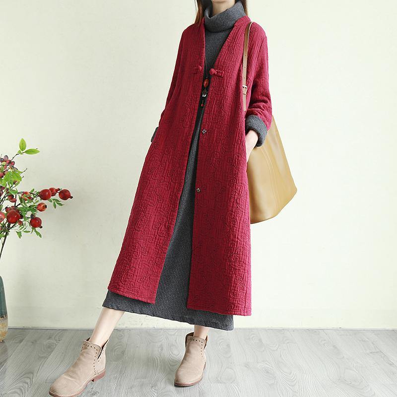 Organic thick Plus Size jacquard tunic pattern burgundy Vestidos De Lino women coats - Omychic