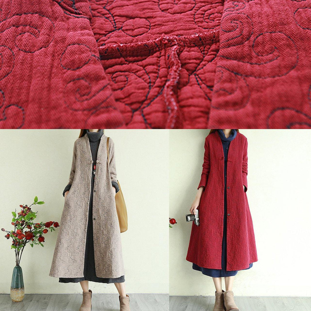 Organic thick Plus Size jacquard tunic pattern burgundy Vestidos De Lino women coats - Omychic