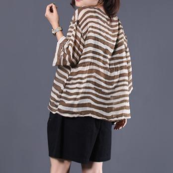 Organic v neck cotton box top Fabrics khaki striped blouses - Omychic