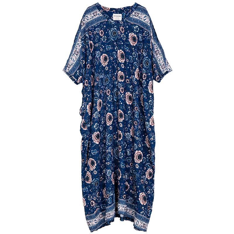 Organic v neck half sleeve summer Tunics Runway blue print Art Dress - Omychic
