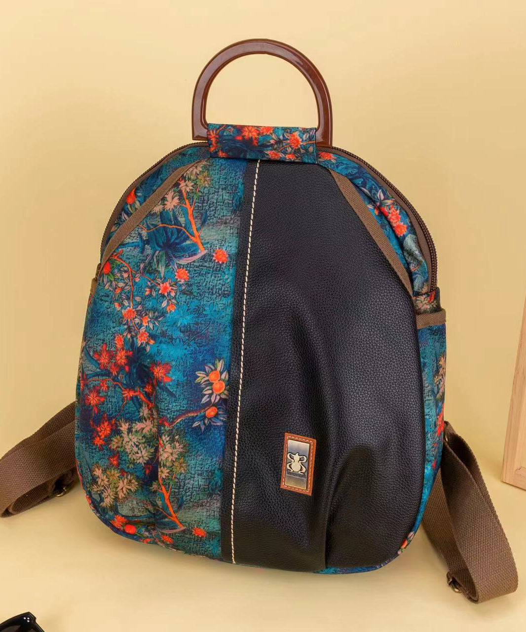 Oriental Style Gradient Green Print Patchwork Backpack Bag