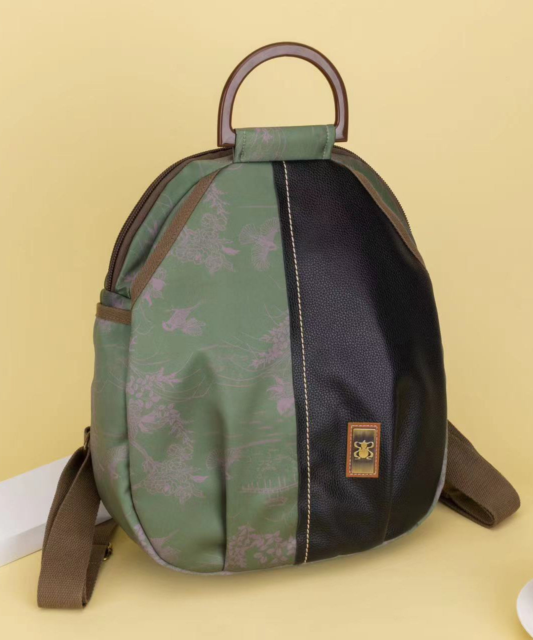Oriental Style Gradient Green Print Patchwork Backpack Bag