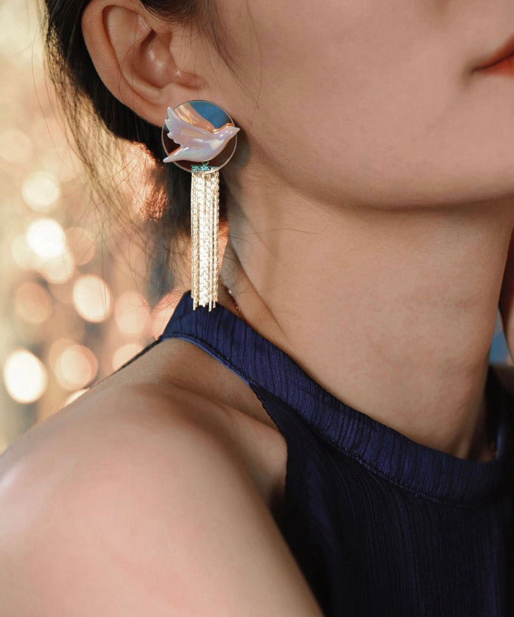 Original Acrylic Little Bird Tassel Drop Earrings