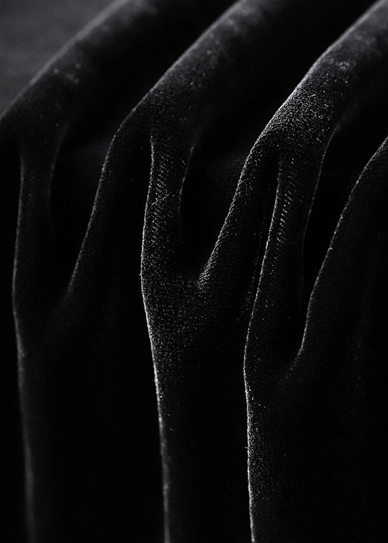 Original Design Black Embroideried Tasseled Silk Velour Vest Sleeveless